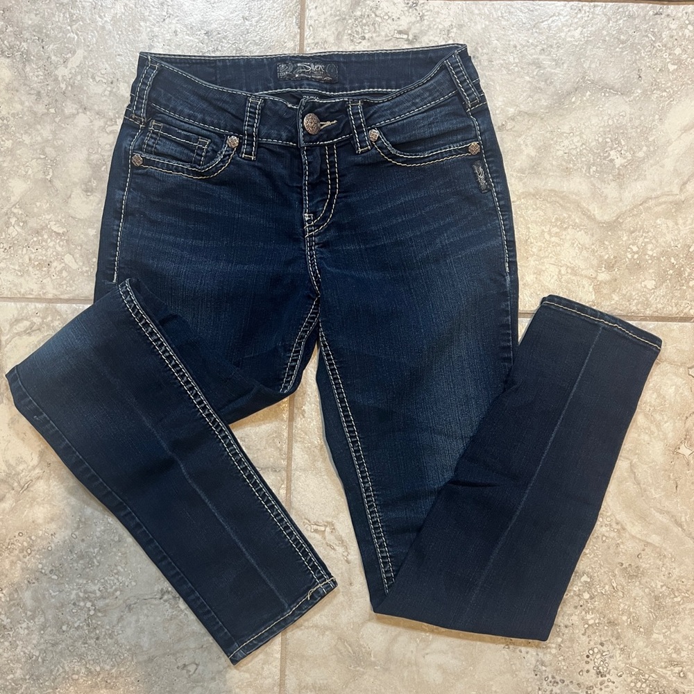 Silver Jeans Co Suki Mid Rise Skinny Jeans Dark Wash W27 L31